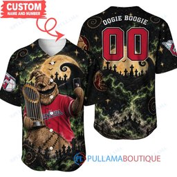 Cleveland Guardians Oogie Boogie with World Series Trophy Moonlit Burlap Custom Baseball Jersey