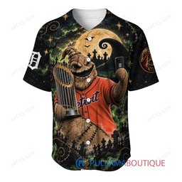 Detroit Tigers Oogie Boogie with World Series Trophy Moonlit Burlap Custom Baseball Jersey