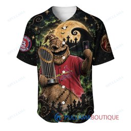 St.Louis Cardinals Oogie Boogie with World Series Trophy Moonlit Burlap Custom Baseball Jersey