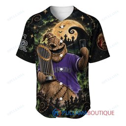Colorado Rockies Oogie Boogie with World Series Trophy Moonlit Burlap Custom Baseball Jersey