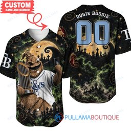 Tampa Bay Rays Oogie Boogie with World Series Trophy Moonlit Burlap Custom Baseball Jersey