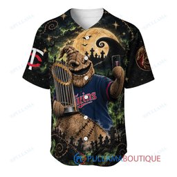 Minnesota Twins Oogie Boogie with World Series Trophy Moonlit Burlap Custom Baseball Jersey