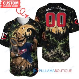 Minnesota Twins Oogie Boogie with World Series Trophy Moonlit Burlap Custom Baseball Jersey