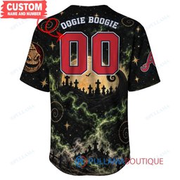 Atlanta Braves Oogie Boogie with World Series Trophy Moonlit Burlap Custom Baseball Jersey