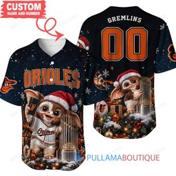 Baltimore Orioles Gremlins with World Series Trophy Custom Baseball Jersey