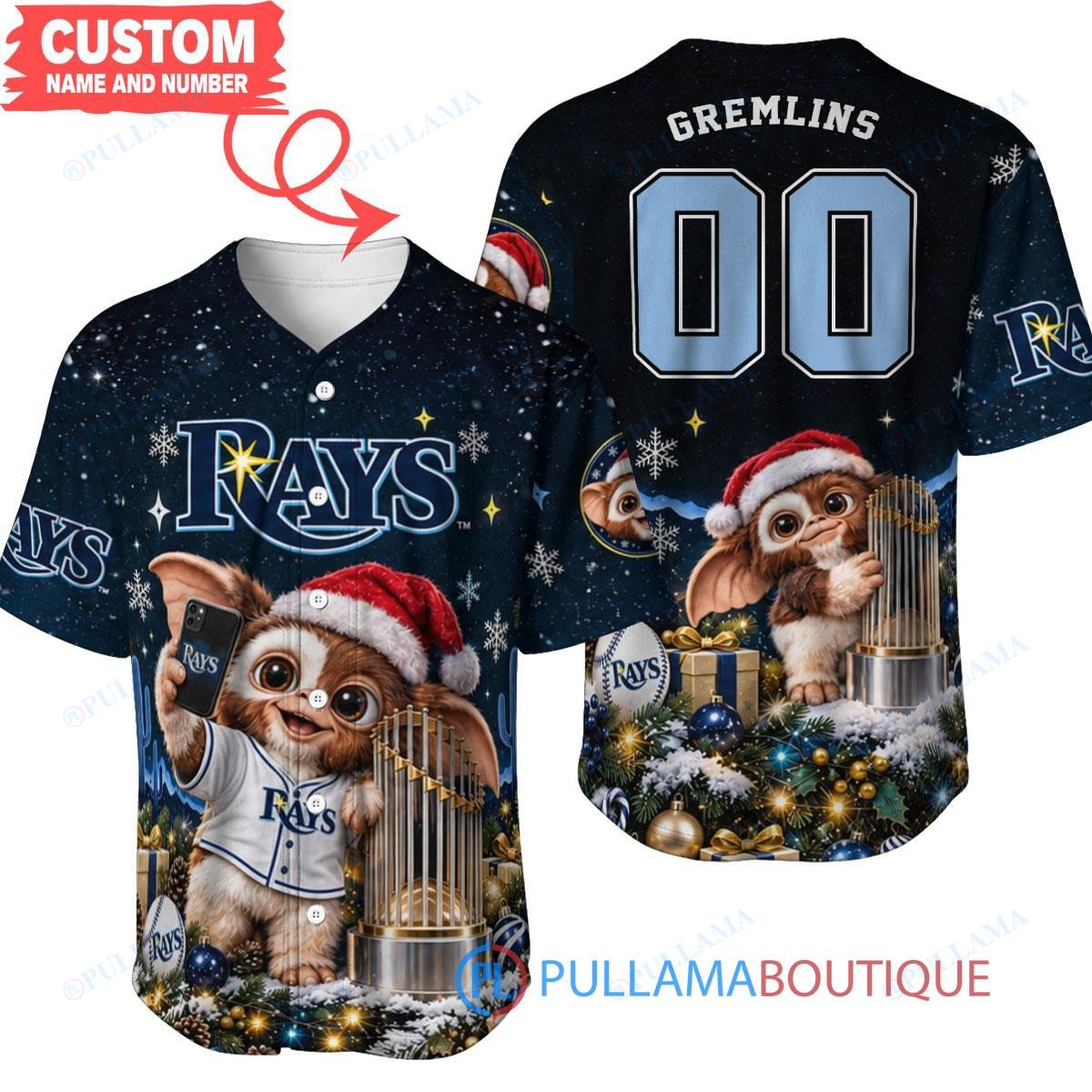 Tampa Bay Rays Gremlins with World Series Trophy Custom Baseball Jersey