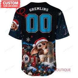 Miami Marlins Gremlins with World Series Trophy Custom Baseball Jersey