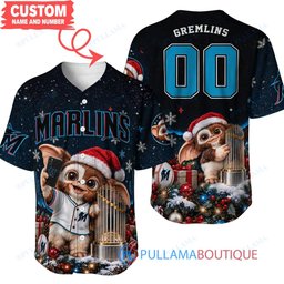 Miami Marlins Gremlins with World Series Trophy Custom Baseball Jersey