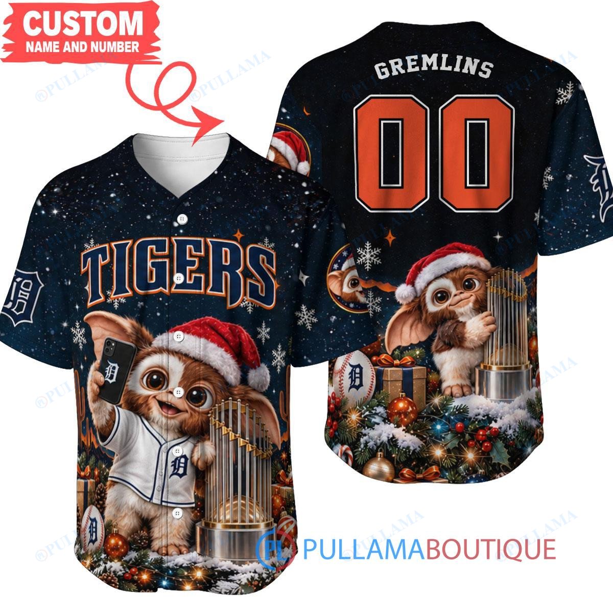 Detroit Tigers Gremlins with World Series Trophy Custom Baseball Jersey