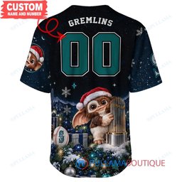 Seattle Mariners Gremlins with World Series Trophy Custom Baseball Jersey