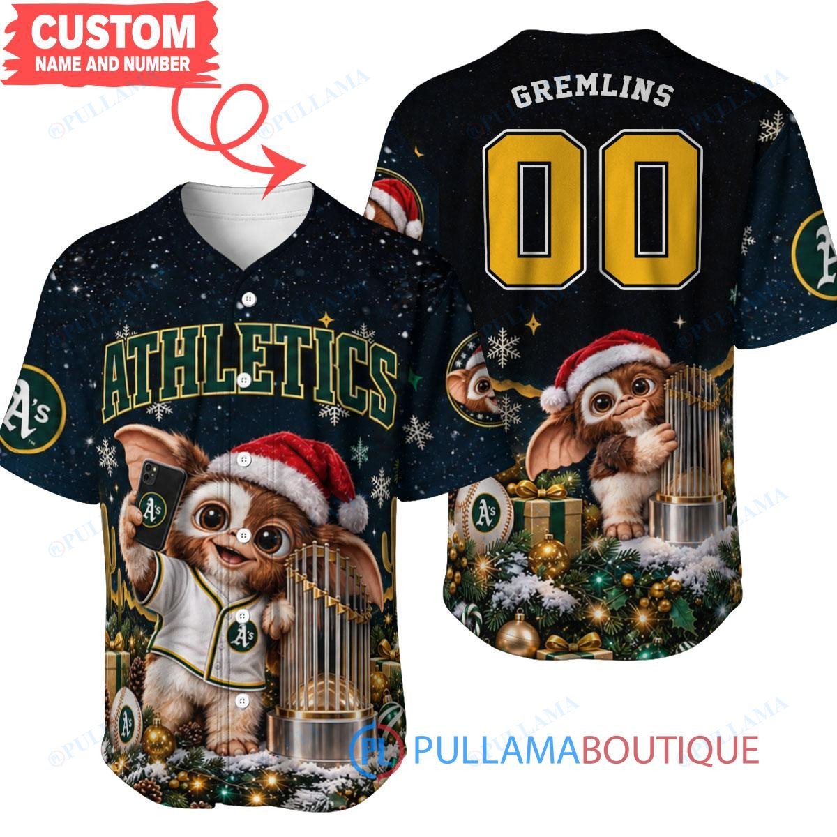 Oakland Athletics Gremlins with World Series Trophy Custom Baseball Jersey
