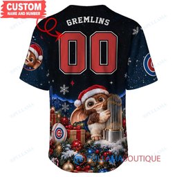 Chicago Cubs Gremlins with World Series Trophy Custom Baseball Jersey