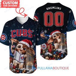 Chicago Cubs Gremlins with World Series Trophy Custom Baseball Jersey