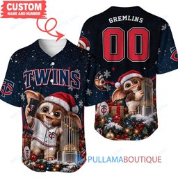 Minnesota Twins Gremlins with World Series Trophy Custom Baseball Jersey