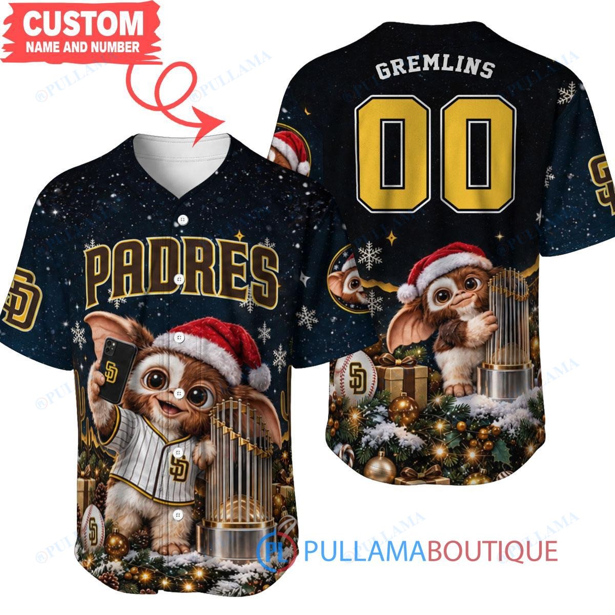 San Diego Padres Gremlins with World Series Trophy Custom Baseball Jersey