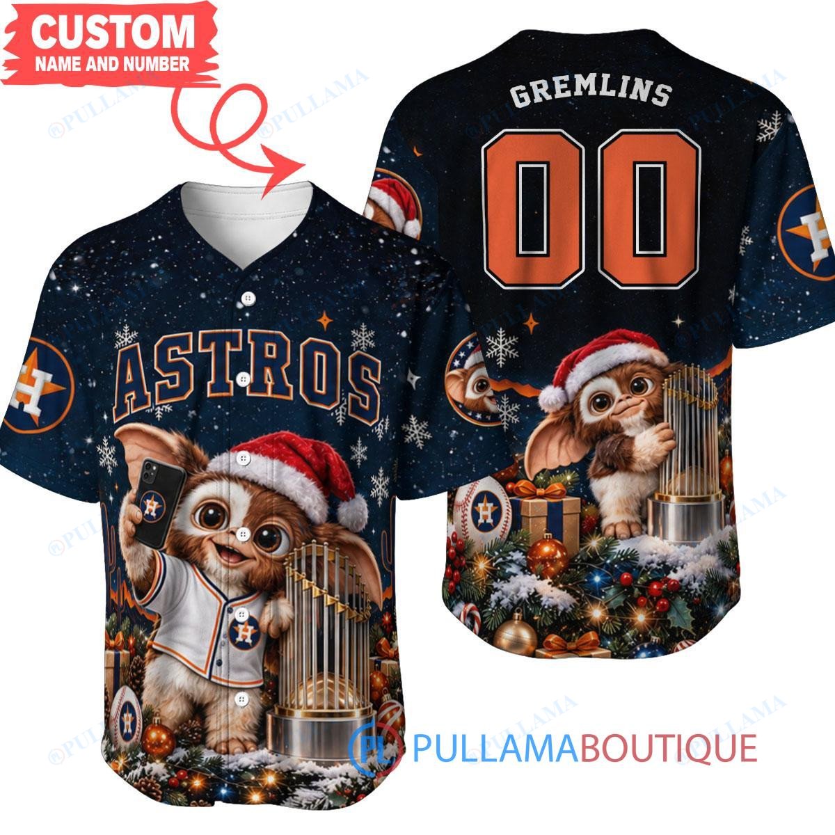 Houston Astros Gremlins with World Series Trophy Custom Baseball Jersey