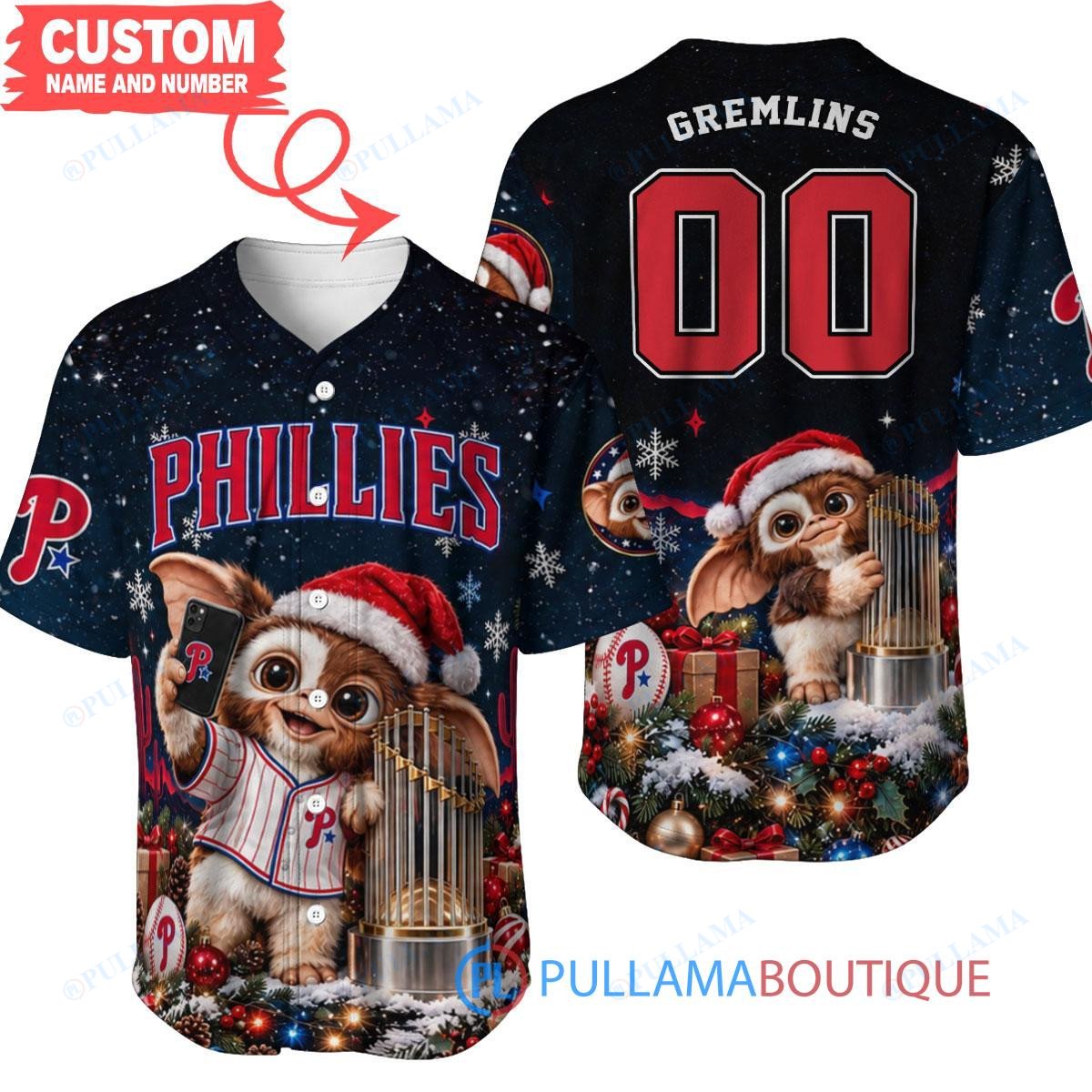 Philadelphia Phillies Gremlins with World Series Trophy Custom Baseball Jersey