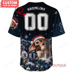 New York Yankees Gremlins with World Series Trophy Custom Baseball Jersey