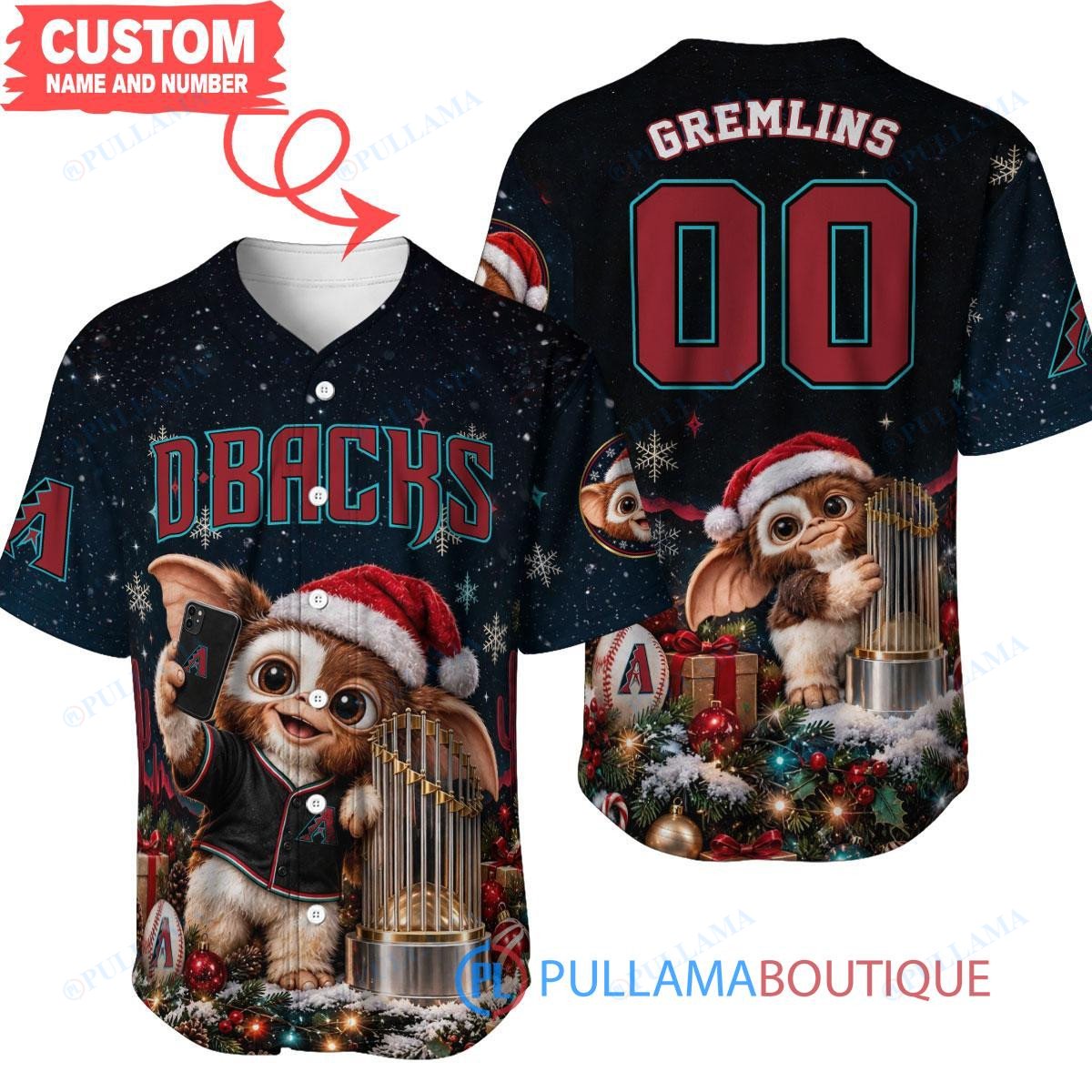 Arizona Diamondbacks Gremlins with World Series Trophy Custom Baseball Jersey