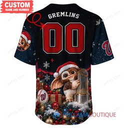 Washington Nationals Gremlins with World Series Trophy Custom Baseball Jersey