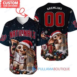 Washington Nationals Gremlins with World Series Trophy Custom Baseball Jersey