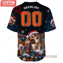 New York Mets Gremlins with World Series Trophy Custom Baseball Jersey