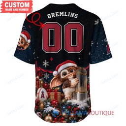 Los Angeles Angels Gremlins with World Series Trophy Custom Baseball Jersey