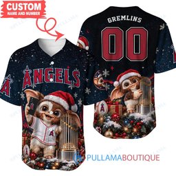 Los Angeles Angels Gremlins with World Series Trophy Custom Baseball Jersey