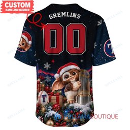 Texas Rangers Gremlins with World Series Trophy Custom Baseball Jersey