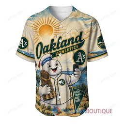 Oakland Athletics Stay Puft Marshmallow Man with World Series Trophy Custom Baseball Jersey