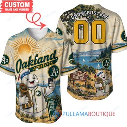 Oakland Athletics Stay Puft Marshmallow Man with World Series Trophy Custom Baseball Jersey