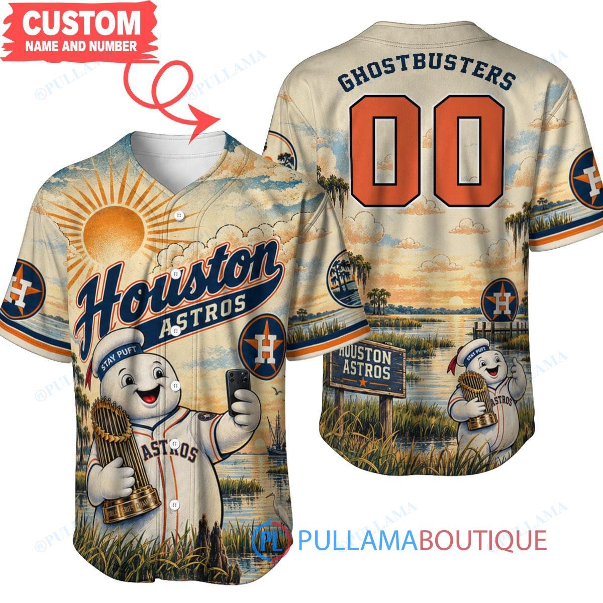 Houston Astros Stay Puft Marshmallow Man with World Series Trophy Custom Baseball Jersey