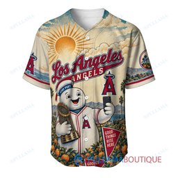 Los Angeles Angels Stay Puft Marshmallow Man with World Series Trophy Custom Baseball Jersey