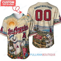 Los Angeles Angels Stay Puft Marshmallow Man with World Series Trophy Custom Baseball Jersey