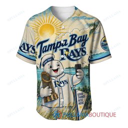 Tampa Bay Rays Stay Puft Marshmallow Man with World Series Trophy Custom Baseball Jersey