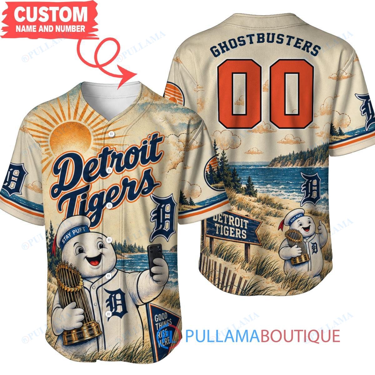 Detroit Tigers Stay Puft Marshmallow Man with World Series Trophy Custom Baseball Jersey