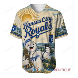 Kansas City Royals Stay Puft Marshmallow Man with World Series Trophy Custom Baseball Jersey