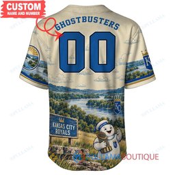 Kansas City Royals Stay Puft Marshmallow Man with World Series Trophy Custom Baseball Jersey
