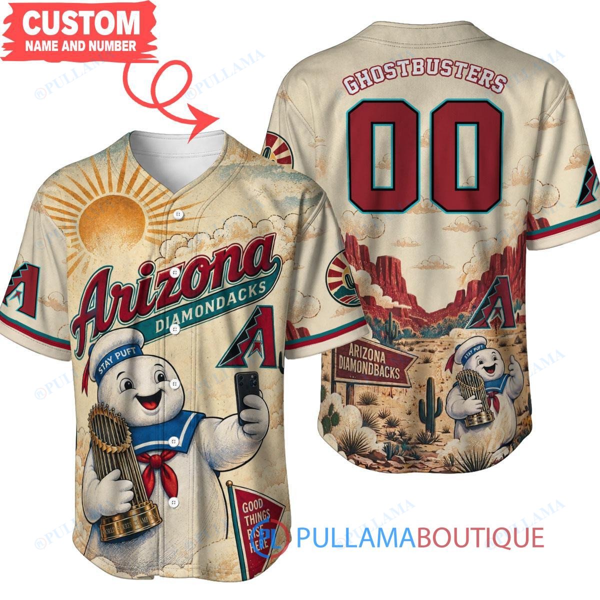 Arizona Diamondbacks Stay Puft Marshmallow Man with World Series Trophy Custom Baseball Jersey