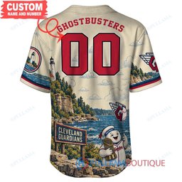 Cleveland Guardians Stay Puft Marshmallow Man with World Series Trophy Custom Baseball Jersey