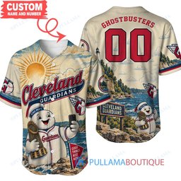 Cleveland Guardians Stay Puft Marshmallow Man with World Series Trophy Custom Baseball Jersey