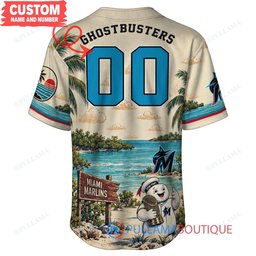Miami Marlins Stay Puft Marshmallow Man with World Series Trophy Custom Baseball Jersey
