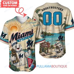 Miami Marlins Stay Puft Marshmallow Man with World Series Trophy Custom Baseball Jersey