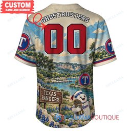 Texas Rangers Stay Puft Marshmallow Man with World Series Trophy Custom Baseball Jersey
