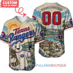 Texas Rangers Stay Puft Marshmallow Man with World Series Trophy Custom Baseball Jersey