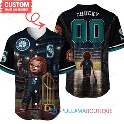 Seattle Mariners Chucky Child's Play with World Series Trophy Custom Baseball Jersey