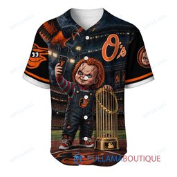 Baltimore Orioles Chucky Child's Play with World Series Trophy Custom Baseball Jersey