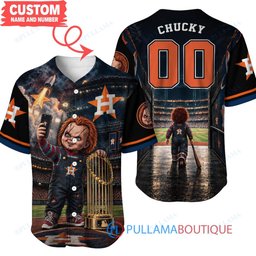 Houston Astros Chucky Child's Play with World Series Trophy Custom Baseball Jersey