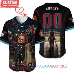 Arizona Diamondbacks Chucky Child's Play with World Series Trophy Custom Baseball Jersey