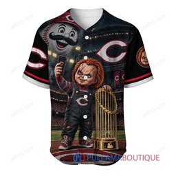 Cincinnati Reds Chucky Child's Play with World Series Trophy Custom Baseball Jersey